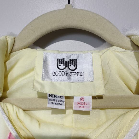 Vintage Baby Girls Sz 0-6 mos Yellow Puffy Bunting Snow Suit One Piece Coat Cat - Picture 3 of 9